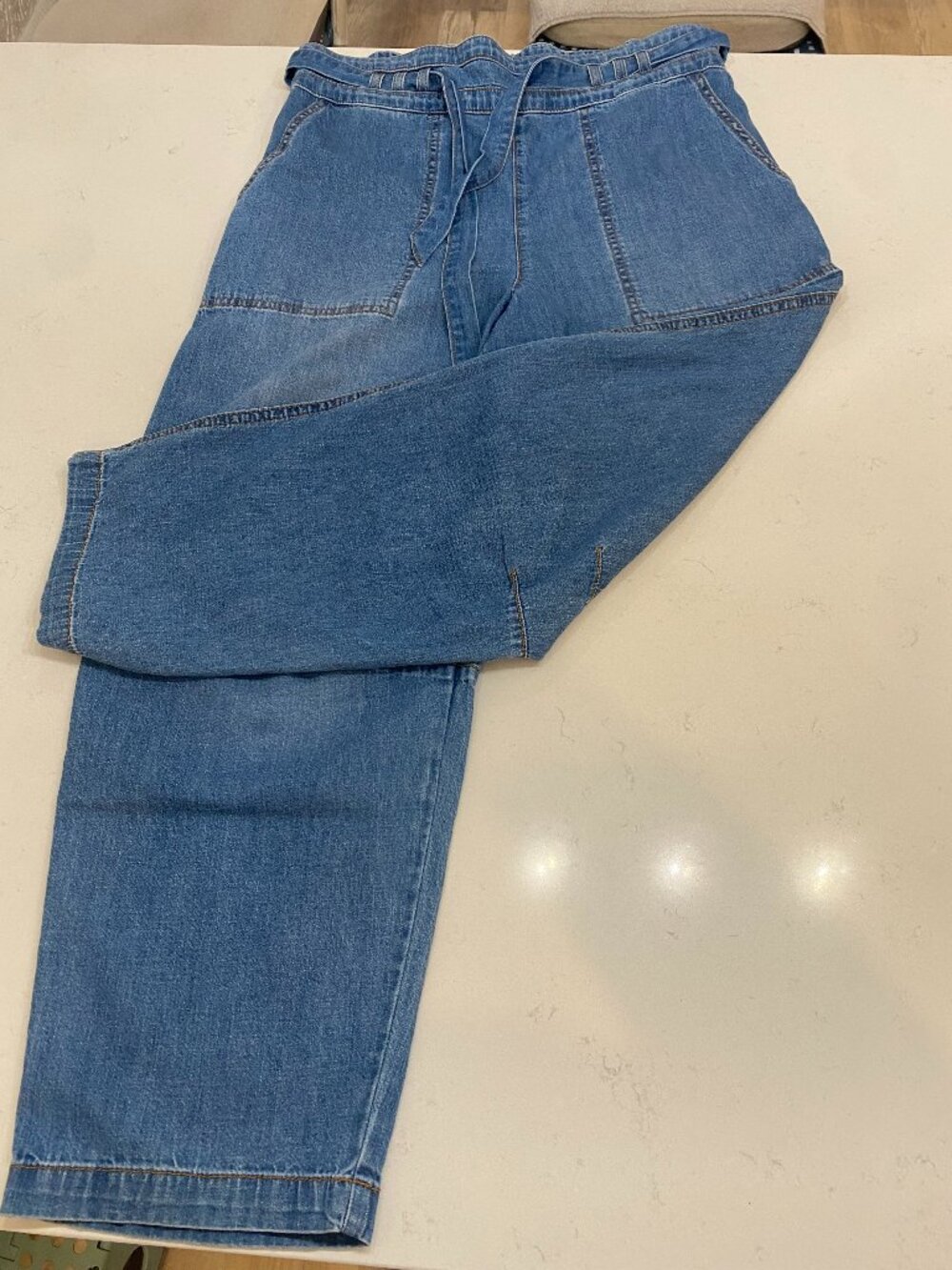 ASKK NY Santorini Pant in Blondie Wash Denim-High Rise Paperbag Waist Sz 28